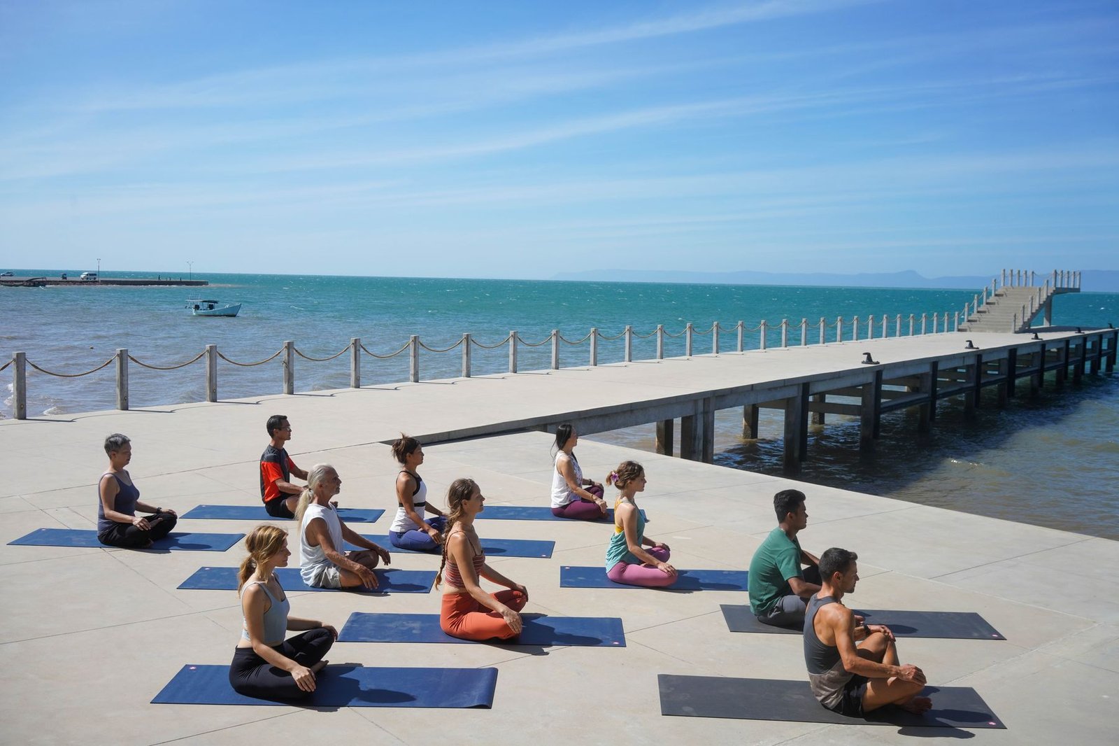 Knai Bang Chatt Resort in Kep, yoga on the pier
