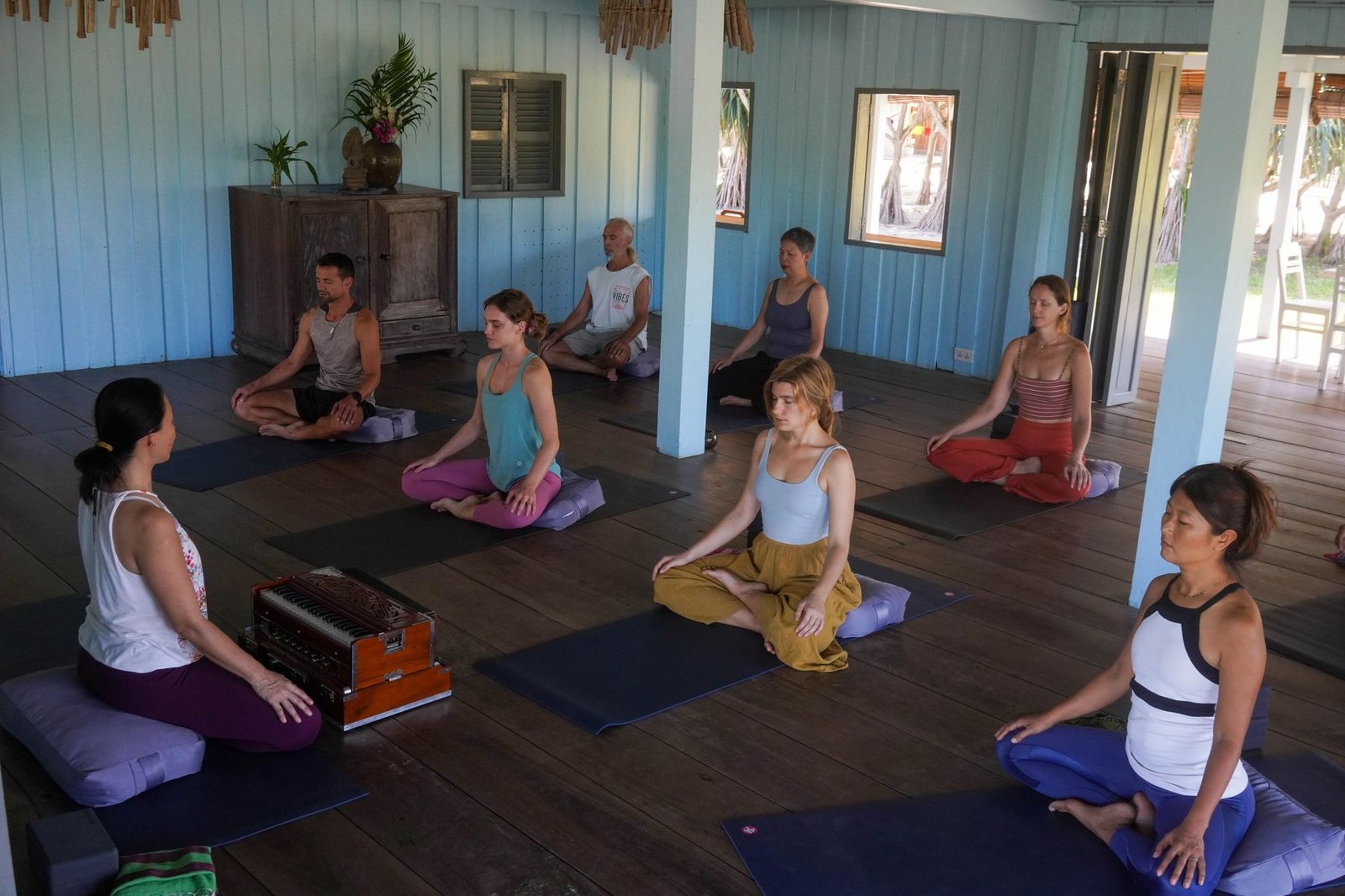 Knai Bang Chatt Resort in Kep, yoga on the pier