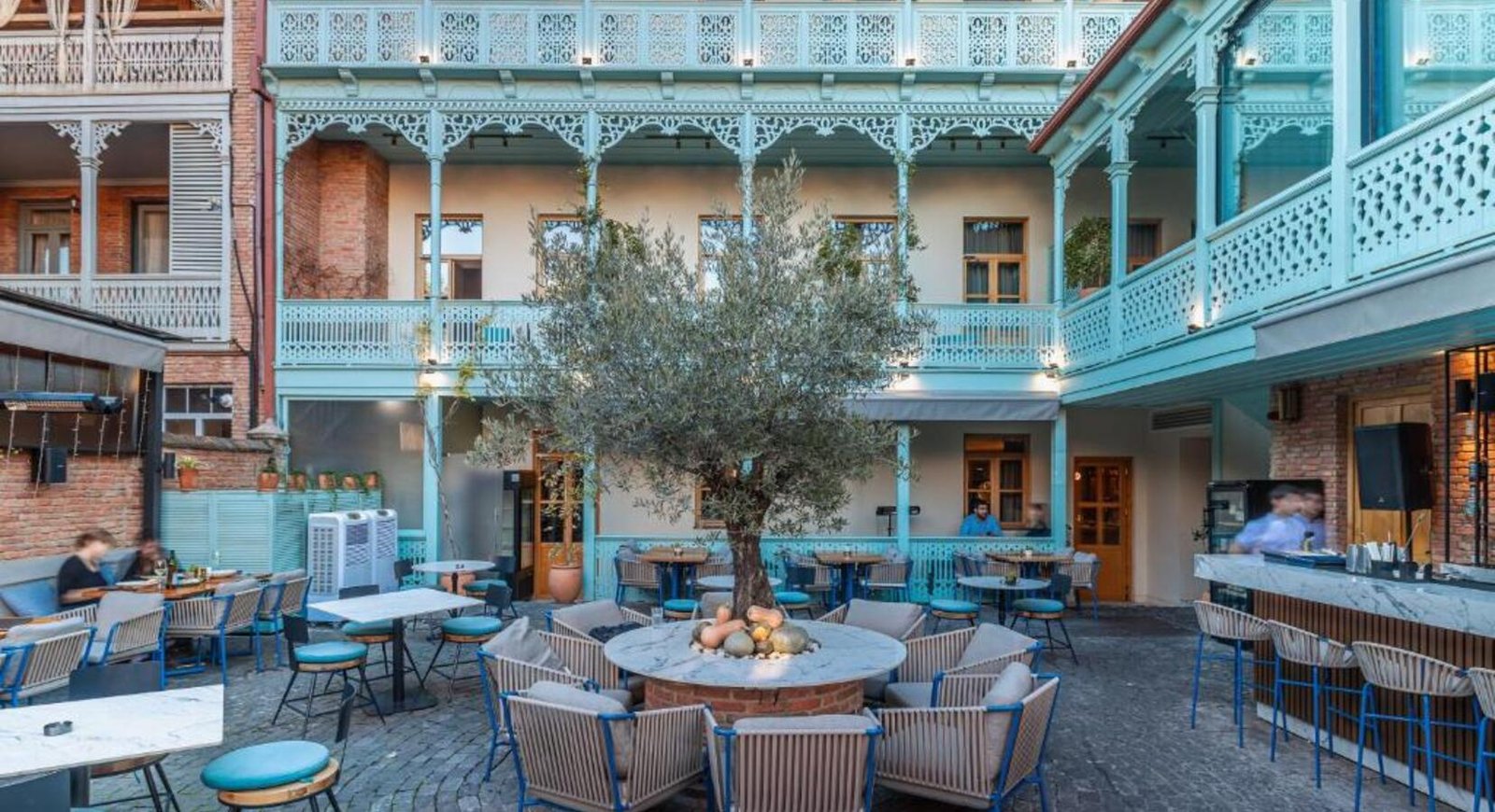 The Blue Fox Hotel, inner courtyard & bar