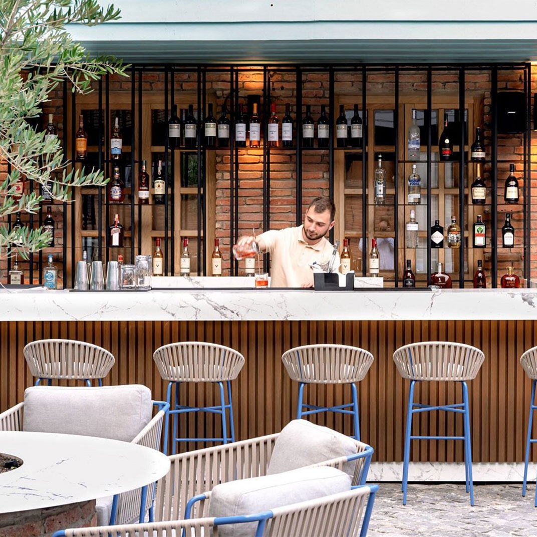 The Blue Fox Hotel, inner courtyard & bar