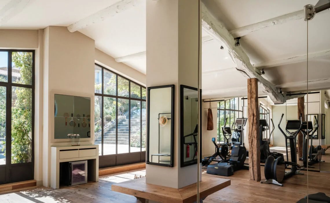 Chateau de Berne Hotel Spa Cellars, gym and yoga deck