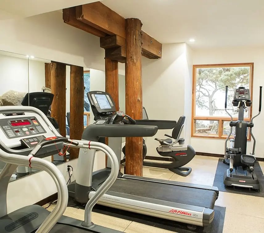 Timber Cove Resort, the gym and deck